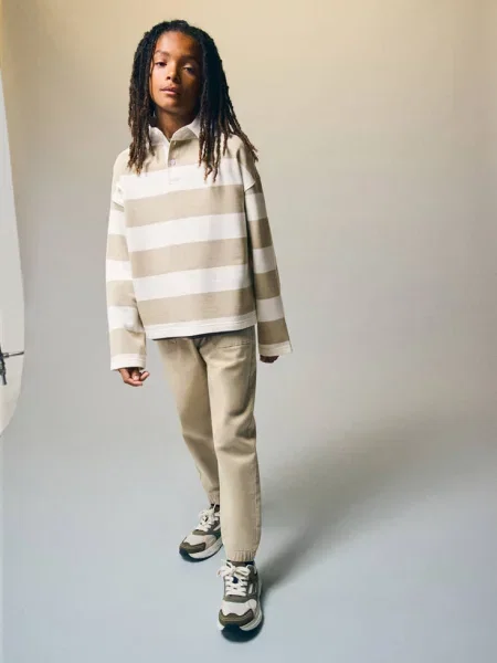 Bluza polo w paski oversize piaskowy Dzieci lata MANGO KIDS