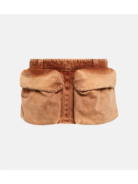 Spódnica jeansowa Miu Miu z niską talią brązowa