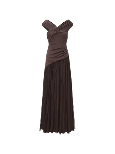 Rochie maxi Elywood cu volane maro