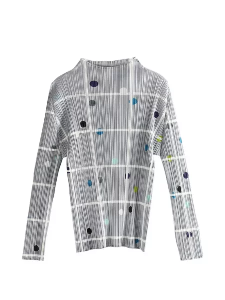Top Pleats Please Issey Miyake în carouri plisat gri