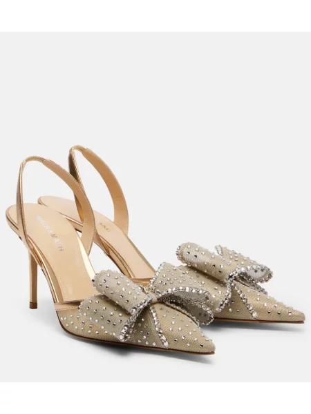 Pantofi cu toc Mach & Mach plasă slingback auriu
