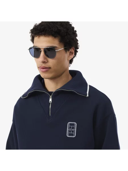 Lacoste Bluza Na Ze Stójką I Naszywką Luźny Krój granatowa