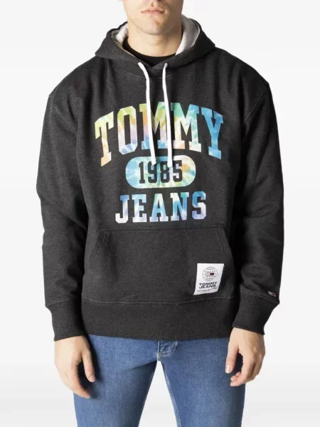 Суичър с качулка Tommy Jeans с принт сиво