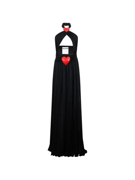 Rochie maxi Moschino cu motiv cu inimi cu gât halter negru