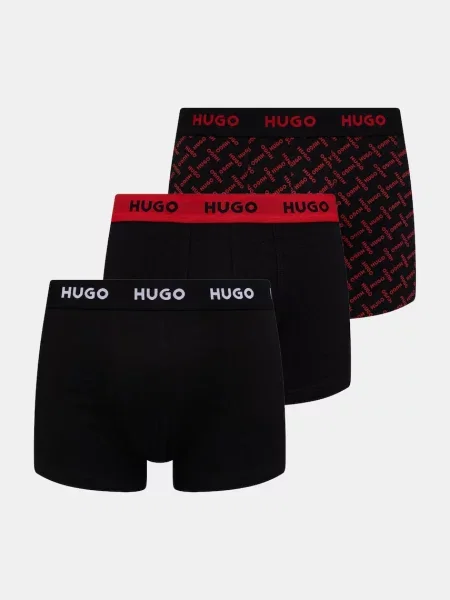 HUGO boxerky pánske s elastanom TRIPLET DESIGN červená