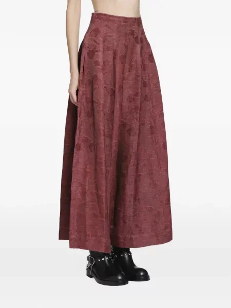Pantaloni Ya Yi cu model floral din jacard roșu