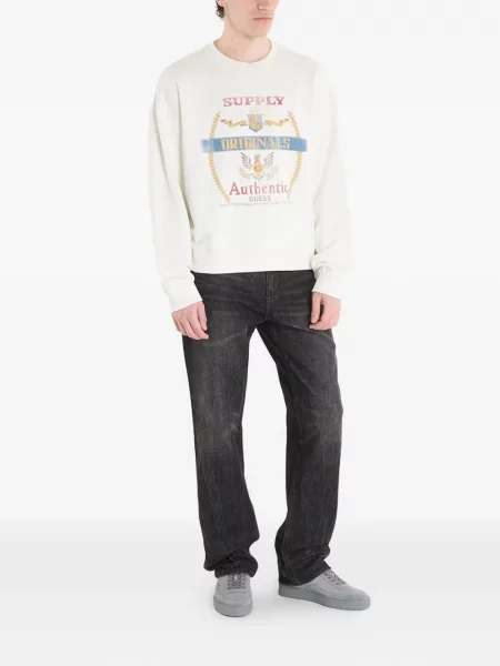 Lung pulover Guess Jeans cu imagine alb