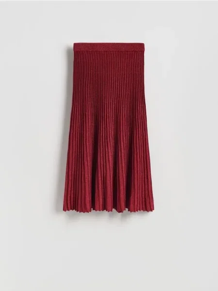 Reserved Plisowana spódnica midi bordowy
