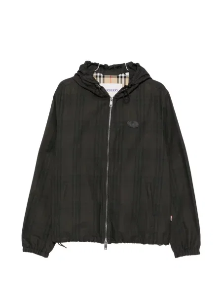 Geacă Burberry în carouri cu glugă maro
