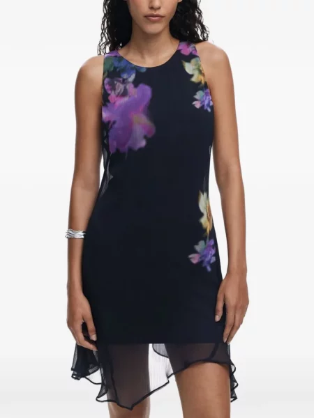 Rochie mini Desigual fără mâneci cu model floral cu imagine negru