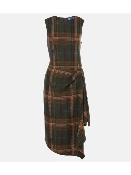 Sukienka midi Polo Ralph Lauren wełniana w kratkę do kolan zielona