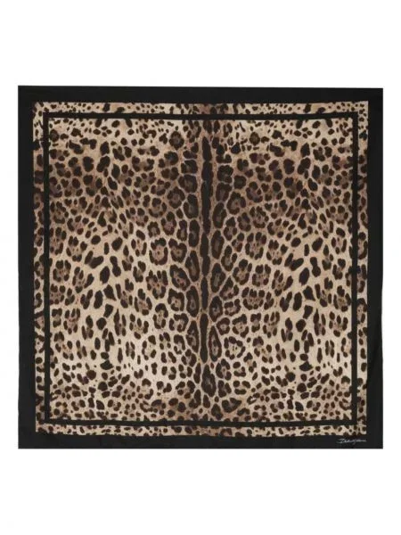 Fular Dolce & Gabbana de mătase cu imagine cu model leopard maro