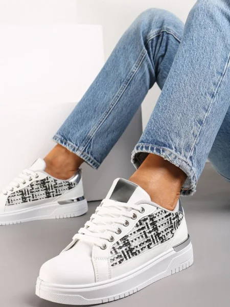 Biało-Szare Sneakersy z Przeplataną Wstawką Olimua szare
