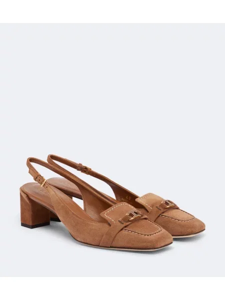 Pantofi cu toc Tod's din piele de căprioară slingback maro