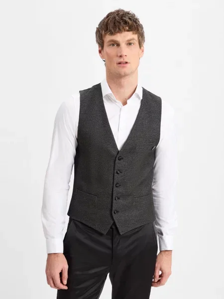 Finshley & Harding London Kamizelka Mężczyźni Slim Fit Sztuczne włókno jednolity 46 czarny