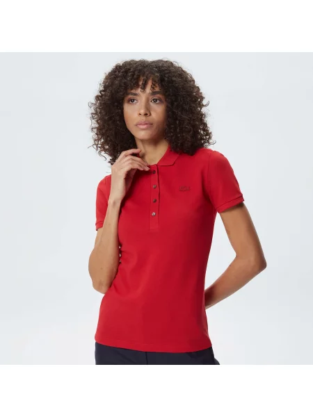 Lacoste Koszulka Polo Z Elastycznej Piki Bawełnianej Slim Fit czerwony