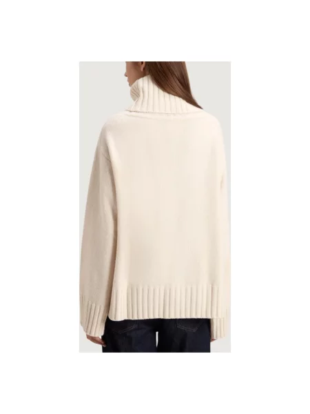 Sweter z golfem Woolrich z kaszmiru beżowy