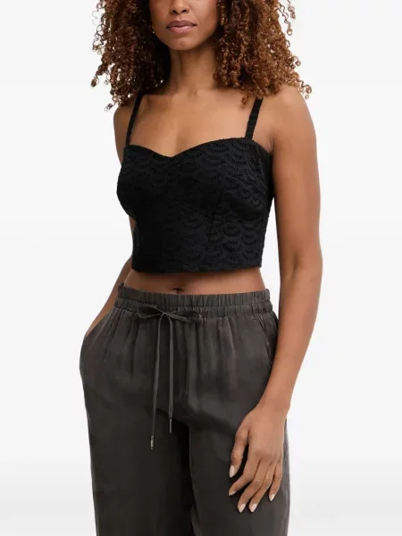 Decupat top Guess cu broderie negru