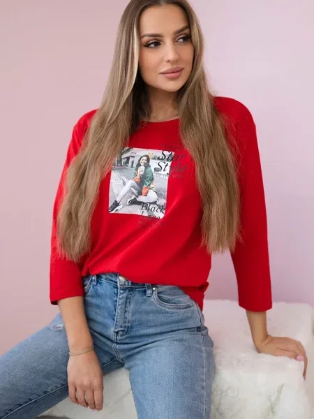 Bluzka Kesi z nadrukiem czerwona