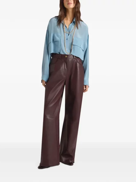 Pantaloni Momoni din piele maro