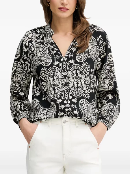 Bluză Oui cu imagine cu decolteu în V cu model paisley negru