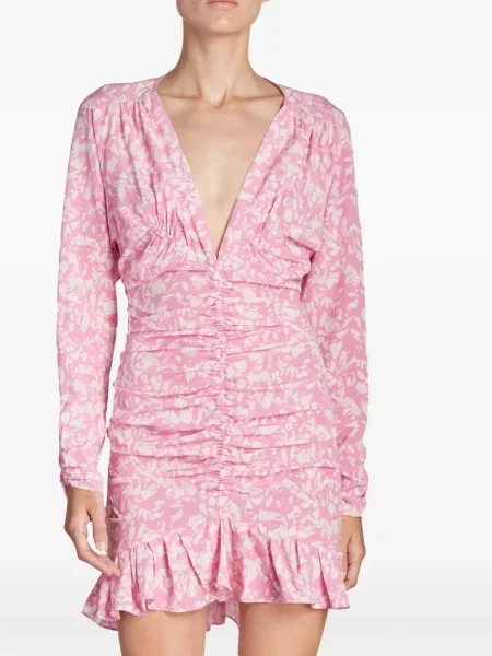 Rochie mini Isabel Marant de mătase cu volane roz