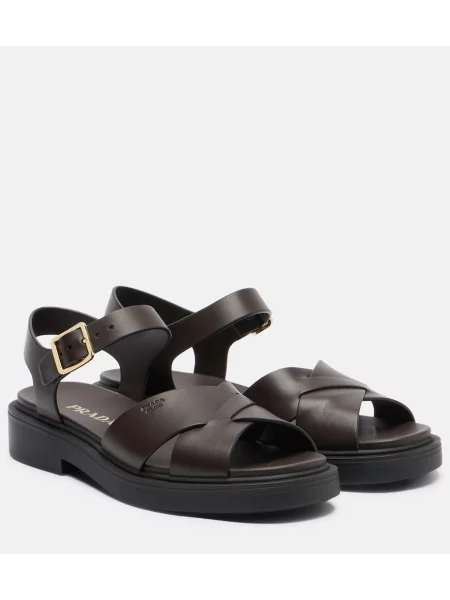 Usnjene sandali Prada s platformo rjava