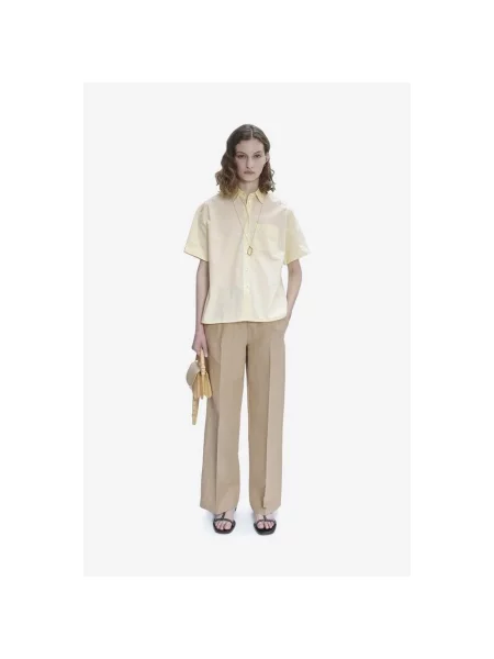 A.P.C. spodnie lniane proste medium waist beżowy