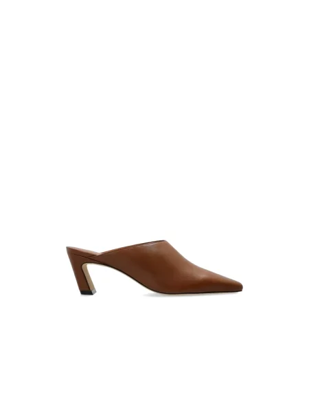 Klapki mules Stuart Weitzman skórzane brązowe
