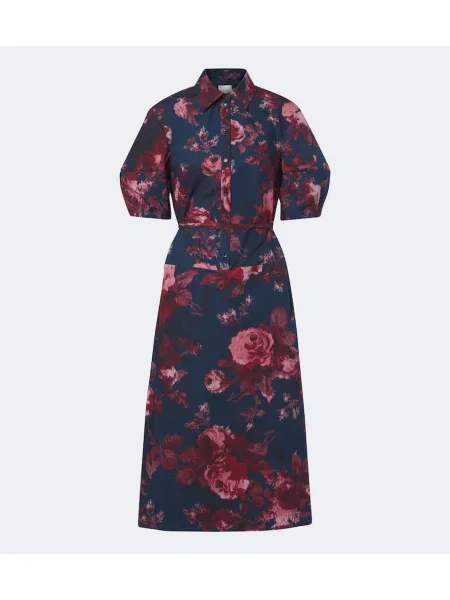 Rochie tip cămașă Erdem cu model floral din poplin albastru