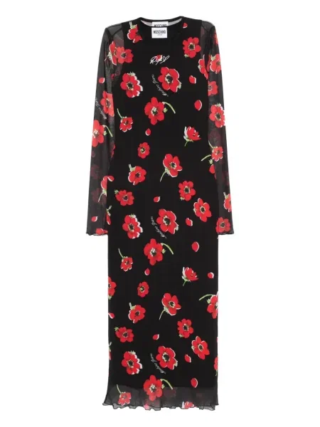 Sukienka jeansowa Moschino Jeans w kwiatki z nadrukiem do kolan czarna