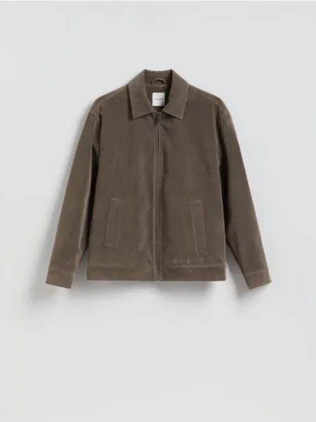 Reserved Geacă bomber din piele ecologică întoarsă gri-închis gri