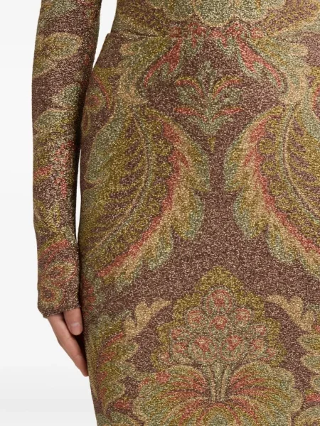Fustă midi Etro cu model paisley până la genunchi maro