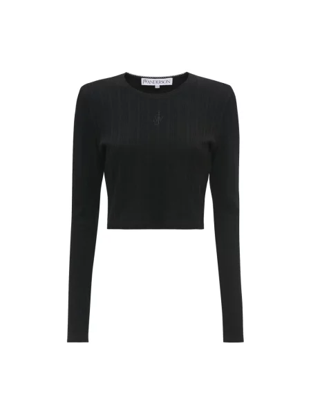 Haftowany top Jw Anderson z długim rękawem o skróconej długości czarny