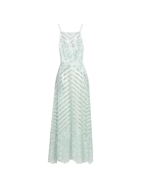 Rochie maxi Elie Saab cu paiete din dantelă verde