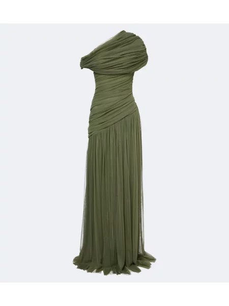 Rochie De La Vali cu volane din tul cu un umăr gol verde
