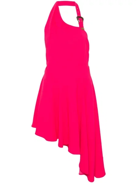 Sukienka jeansowa Versace Jeans Couture na sprzączkę z krepy garniturowa różowa