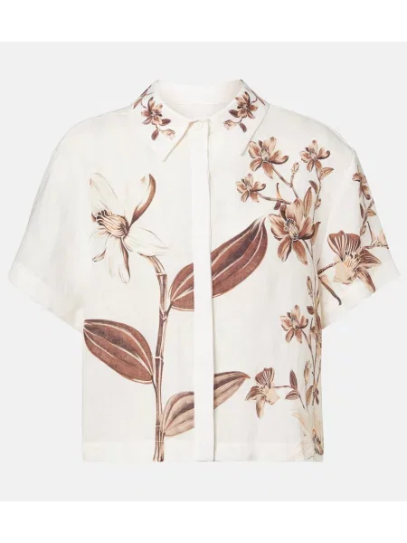 Cămașă Agua By Agua Bendita de in cu model floral maro