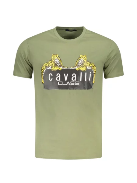 Tricou Cavalli Class cu imagine cu model leopard verde
