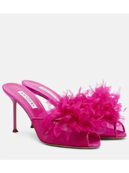 Sandale Aquazzura din satin cu model floral roz