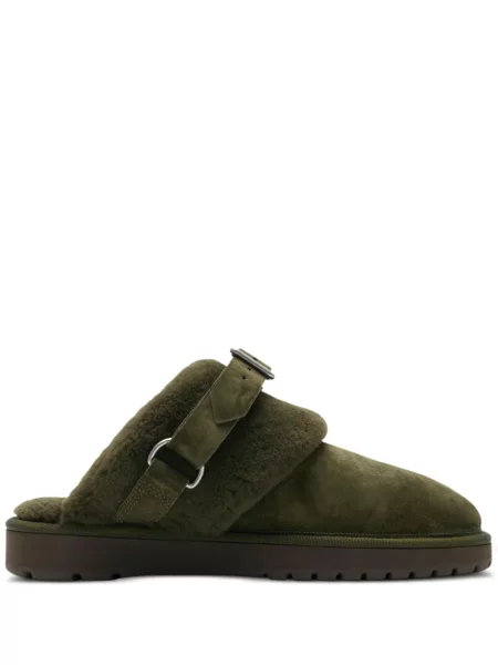 Papuci tip mules Burberry din piele de căprioară verde