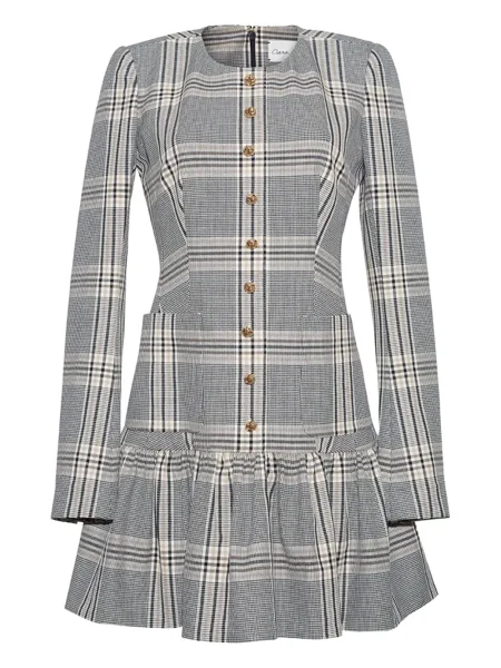 Sukienka mini Cara Cara w kratkę z falbankami garniturowa szara