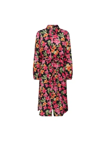 Sukienka koszulowa Jacqueline De Yong w kwiatki do kolan czarna