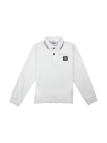 Koszulka polo Stone Island w paski z długim rękawem z kamieniami biała