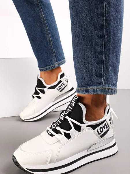 Sneakers Albi pe Platformă cu Inserție Metalică Constony alb