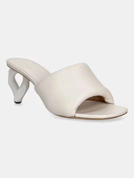 JW Anderson șlapi de piele Chain Heel Open Mule femei cu drept bej