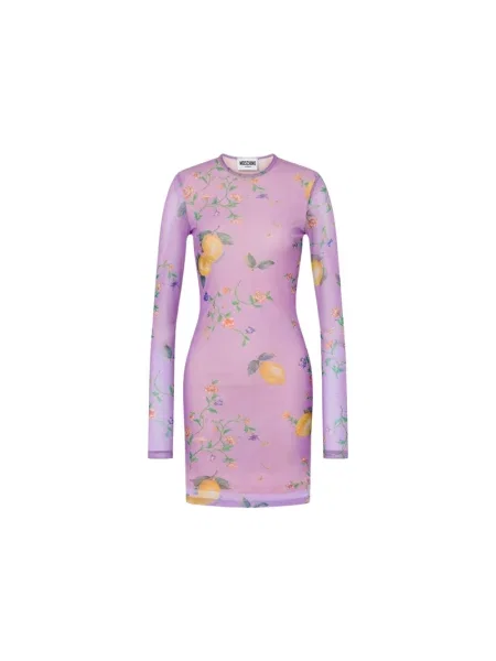 Sukienka Moschino z nadrukiem z siateczką garniturowa fioletowa
