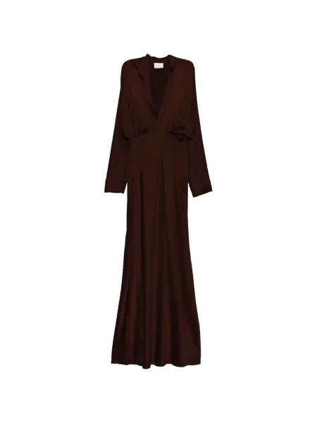 Rochie maxi Forte_forte din satin cu decolteu în V maro