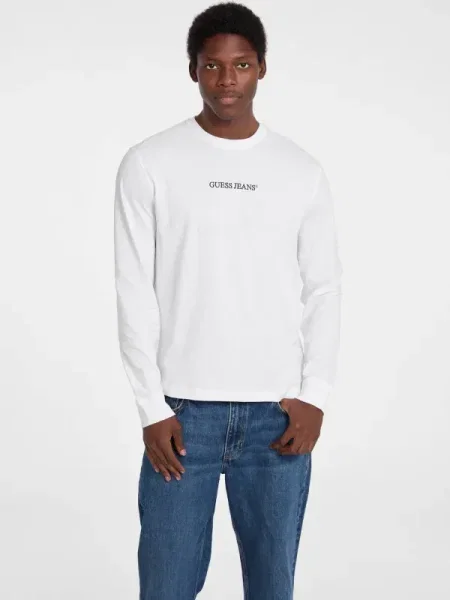 Tricou mânecă lungă Guess Jeans alb