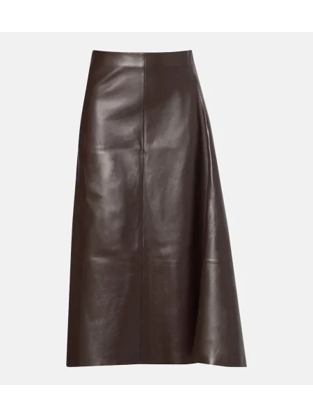 Fustă din piele The Row până la genunchi maro